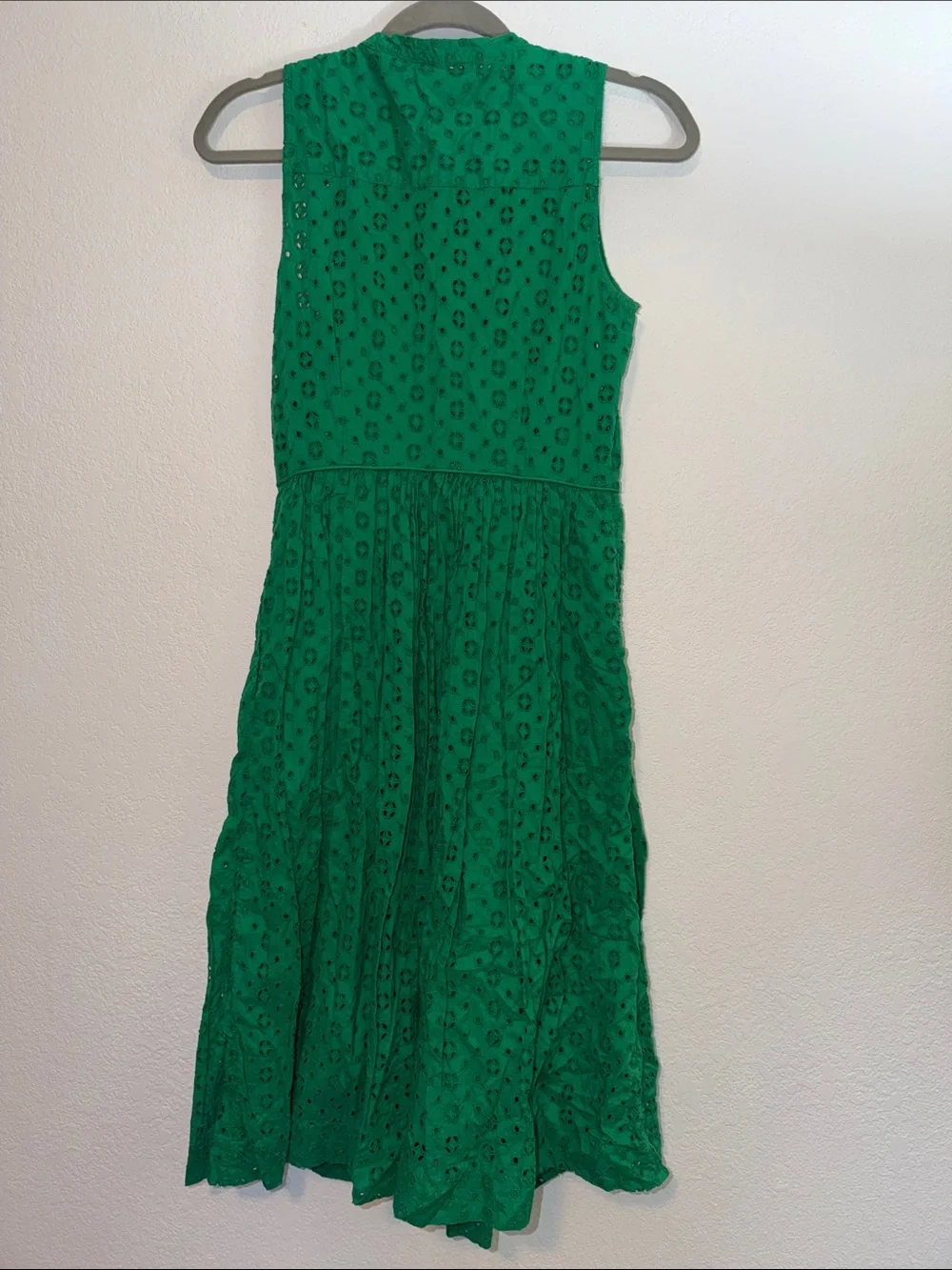 J. Crew Emerald Green Eyelet Sleeveless Midi Dress